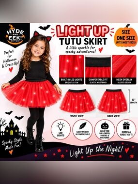 HYDE & EEK! ADULT LIGHT UP TUTU SKIRT RED - SIZE ONE SIZE (NEW WITH TAGS)